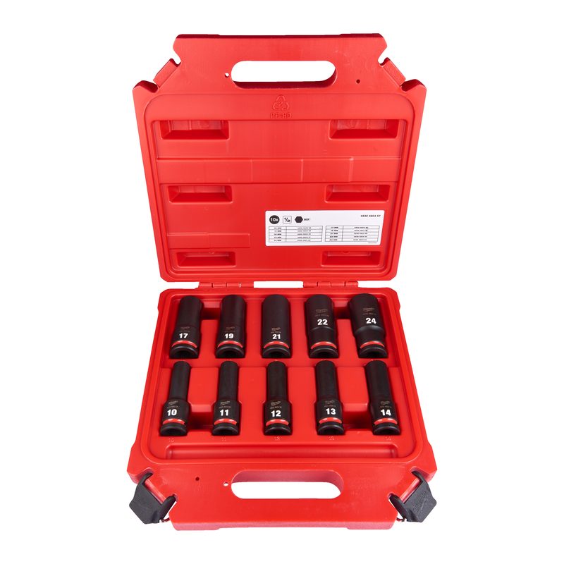 Milwaukee Průmyslové hlavice Shockwave 1/2" HEX sada 10ks prodloužené