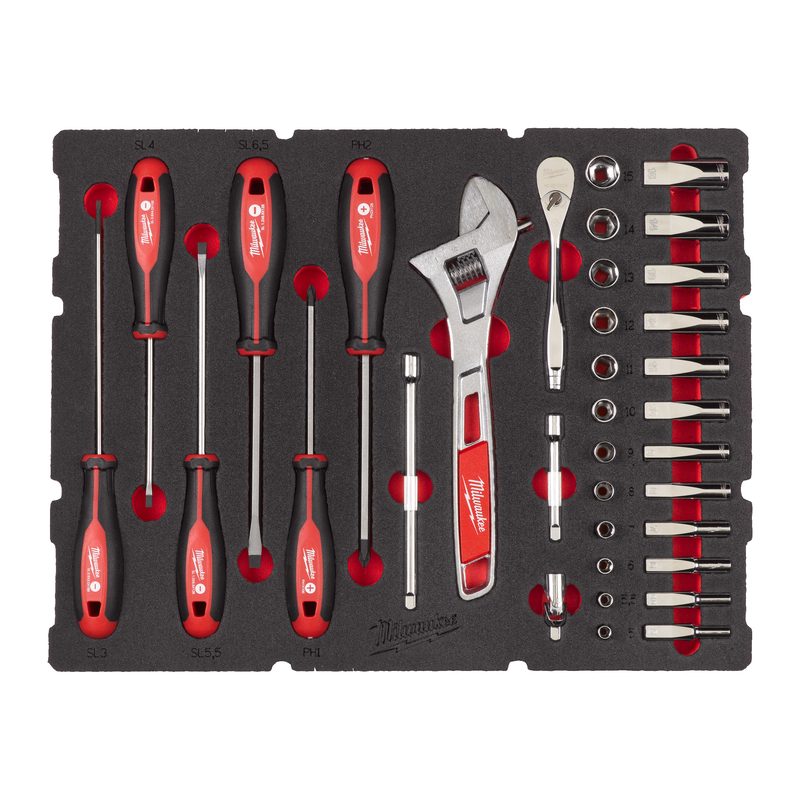 Milwaukee Packout pěnová vložka 1/4“ s nástrčnými klíči a ráčnou 35 ks