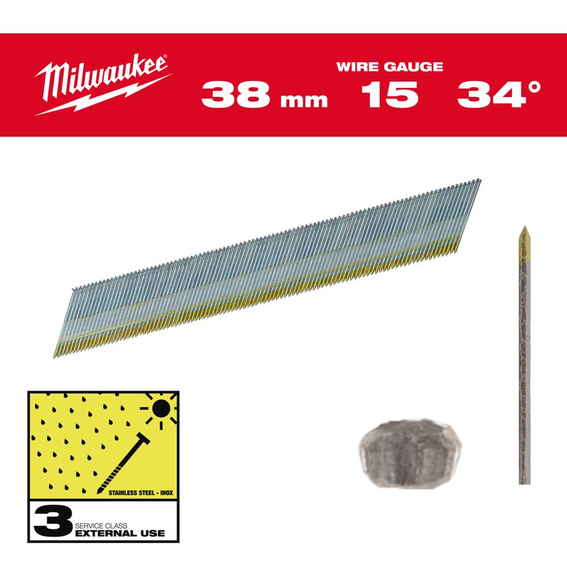 Milwaukee Hřebíky Inox 15G 34 38mm SC3-2.5kpc