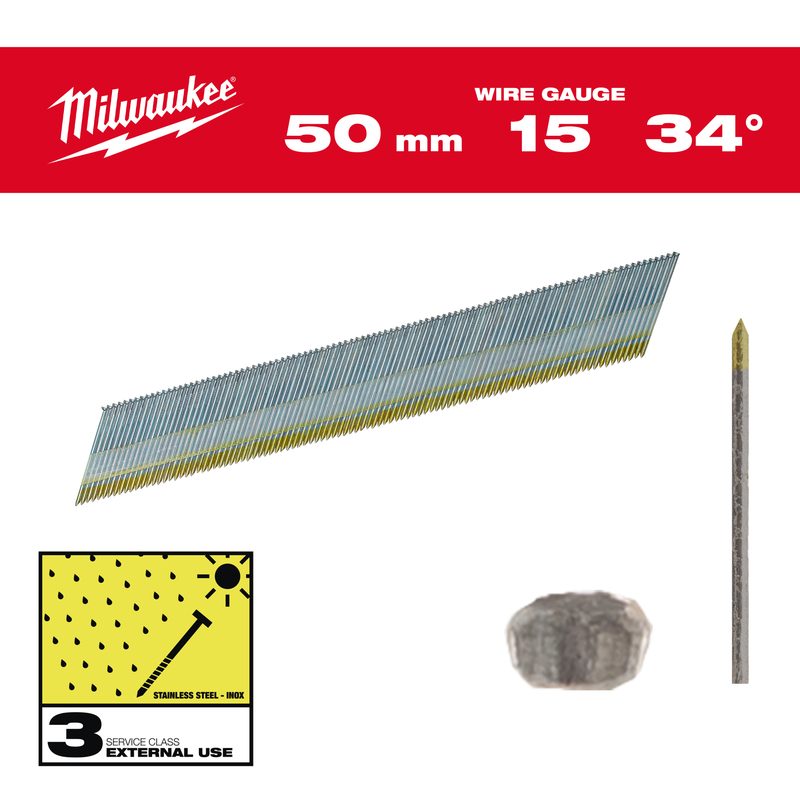 Milwaukee Hřebíky Inox 15G 34 50mm SC3-2.5kpc