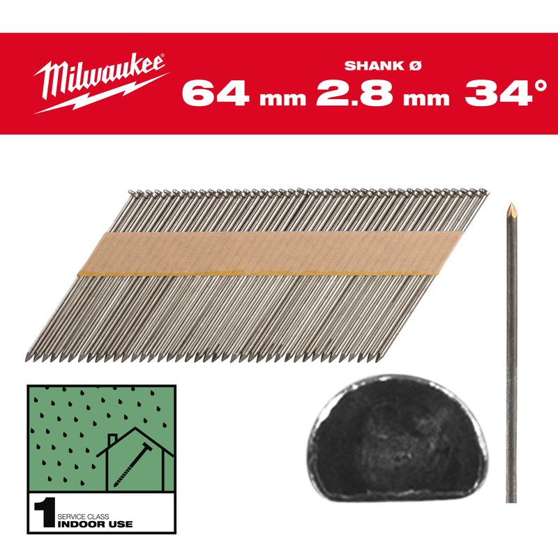 Milwaukee Hřebíky 34 D-Head 64mm SS B SC1-2.2kpc