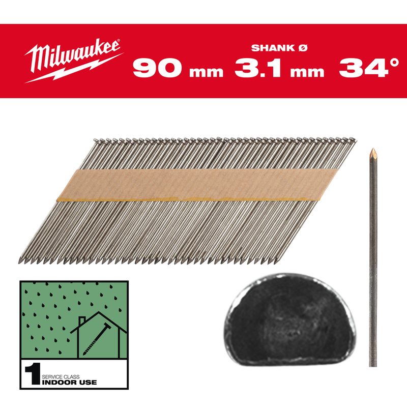 Milwaukee Hřebíky 34 D-Head 90mm SS B SC1-2.2kpc