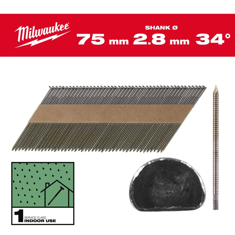 Milwaukee Hřebíky 34 D-Head 75mm RS B SC1-2.2kpc
