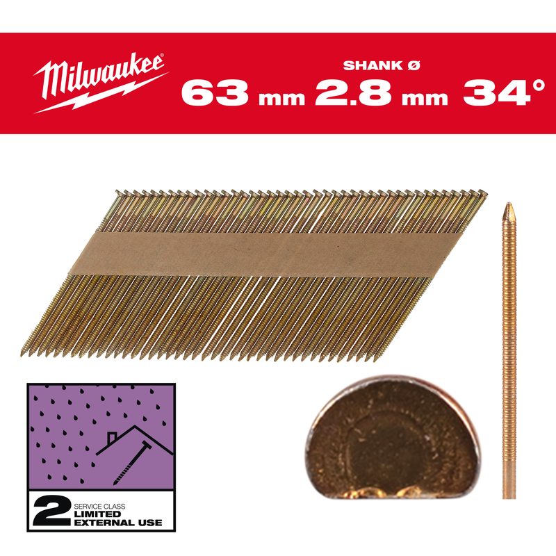 Milwaukee Hřebíky 34 D-Head 63x2.8mm RS G SC2-2.2kpc