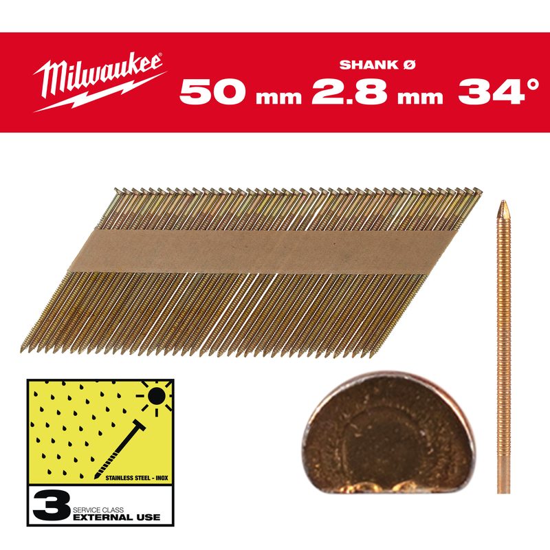 Milwaukee Hřebíky 34 D-Head 50mm RS HDG SC3-2.2kpc