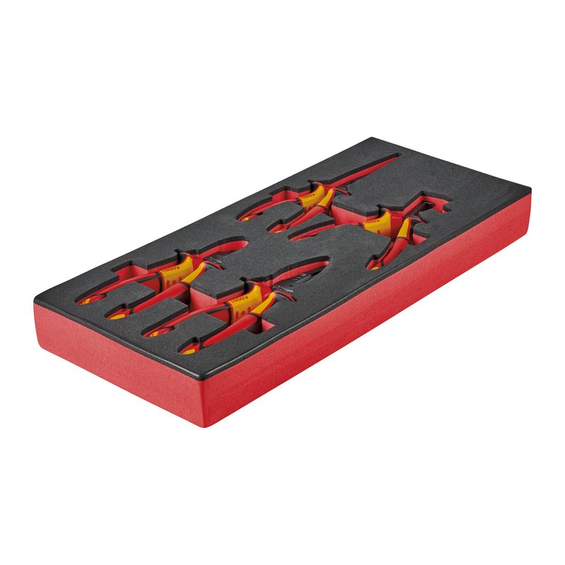 Milwaukee Pěnová vložka sada kleští VDE 4ks - boční štípací 160mm, pro mechaniku 205mm, kombinované 180mm, odizolovací 160mm