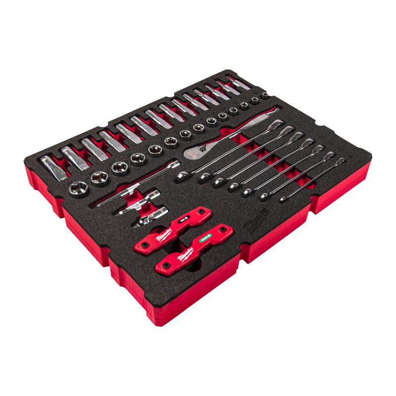 Milwaukee Sada 38ks PACKOUT 3/8 gola sada a ráč.kliče v pěnové vložky do šuplíků