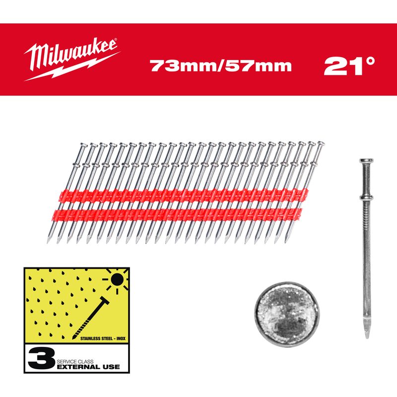 Milwaukee Duplex hřebíky 21° kulatá hlava 73mm/57mm, 2000ks. bal.