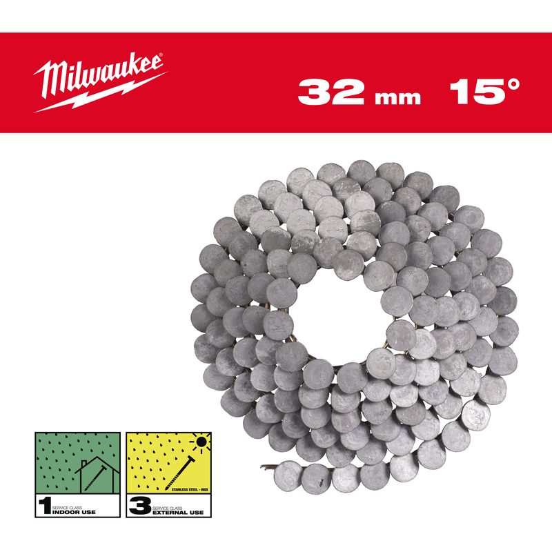 Milwaukee Hřebíky 15° ve svitku 3,05x32 mm /SS/HDG - ks 2160 (vhodné pro M18 FRCN45)
