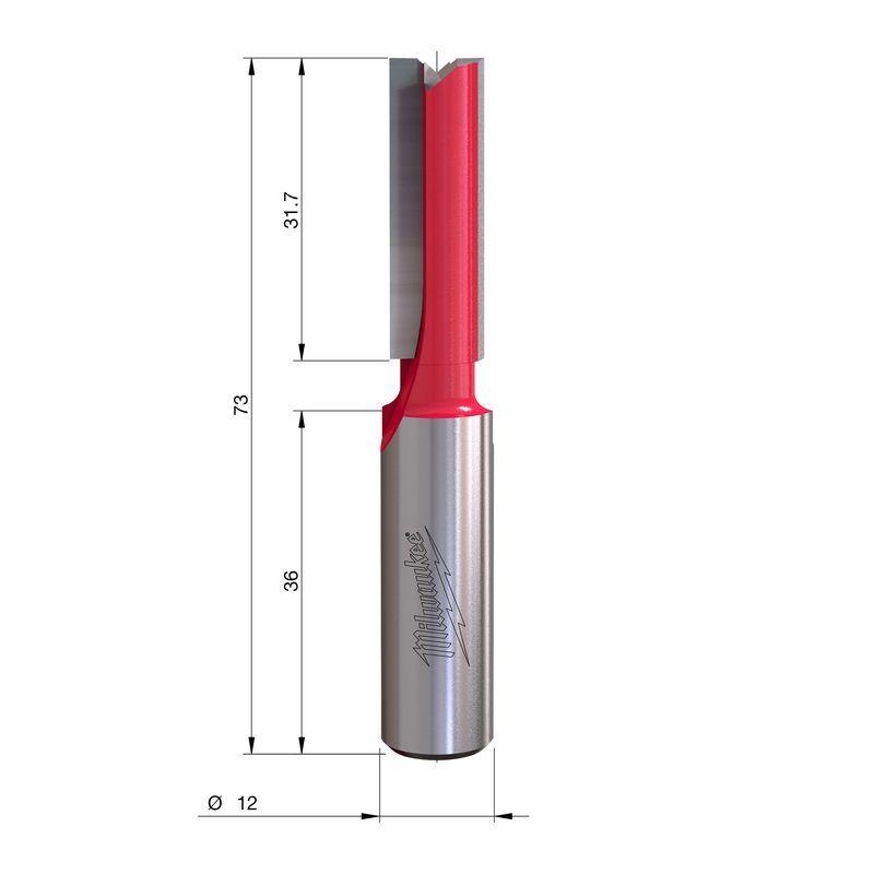 Milwaukee S12 Straight 2C Rovná fréza stopka 12 mm – ⌀10 × 74 mm
