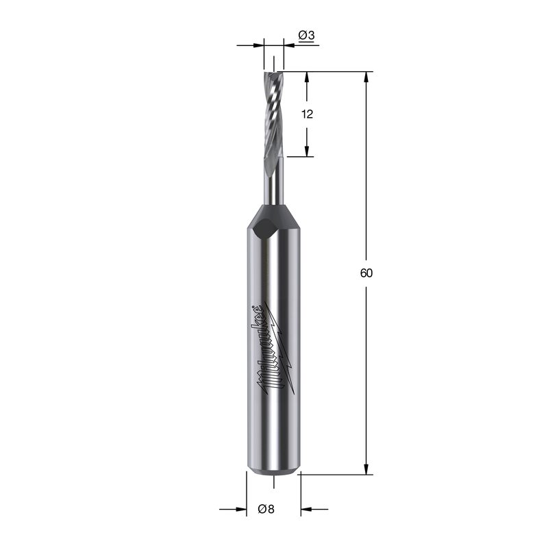 Milwaukee S8 Spirálová fréza Upcut 3 × 60 mm stopka 8 mm (1 ks)