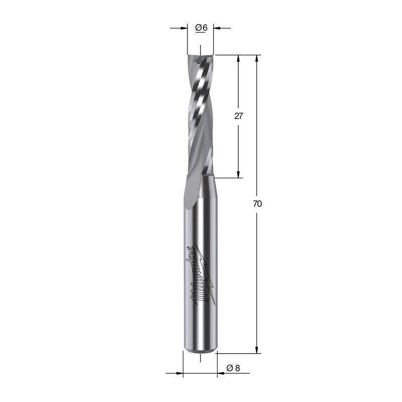 Milwaukee S8 Upcut spirálová fréza 6 × 70 mm stopka 8 mm (1 ks)