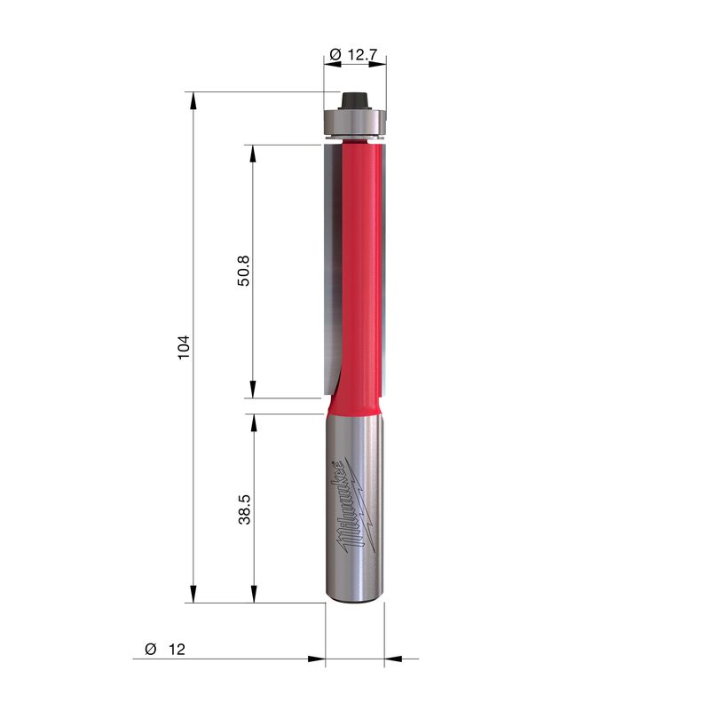 Milwaukee S12 Zarovnávací fréza s ložiskem 12,7 × 104 mm – ⌀12,7 mm (1 ks)