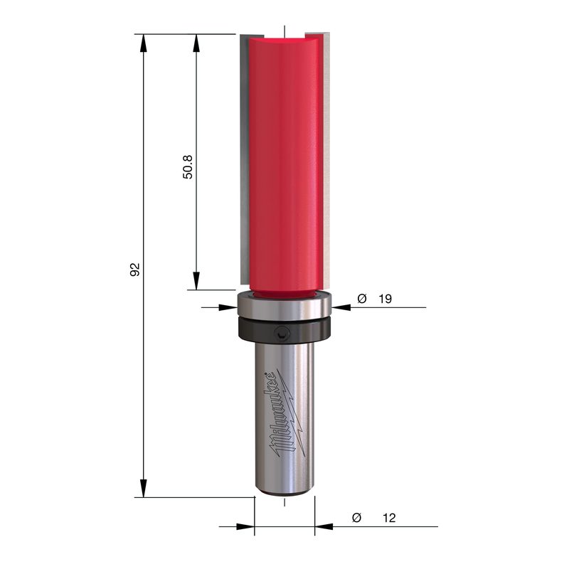 Milwaukee S12 Šablonová fréza 19/92 mm stopka 12 mm – ⌀19 mm