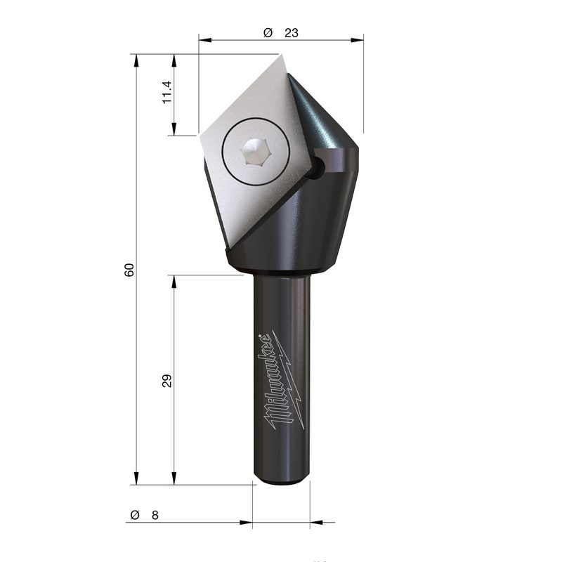 Milwaukee S8 V-drážkovací fréza 23 × 60 mm stopka 8 mm – ⌀23 mm