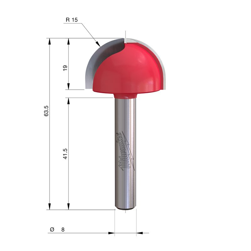 Milwaukee S8 Žlábkovací fréza s rádiusem 30 × 63,5 mm – ⌀8 mm