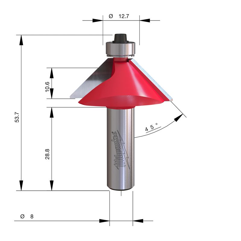 Milwaukee S8 Srážecí fréza 45° 31,7 × 53,3 mm – ⌀8 mm stopka