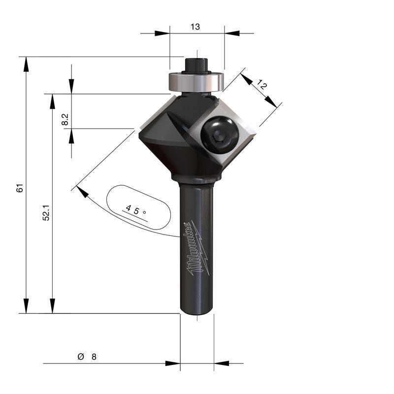 Milwaukee S8 Fazetovací fréza 45° stopka 8 mm – ⌀29 × 60 mm