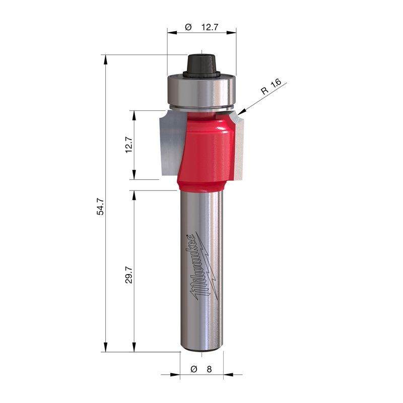 Milwaukee Zaoblovací fréza stopka 8 mm 15,9 × 54 mm – ⌀15,9 mm
