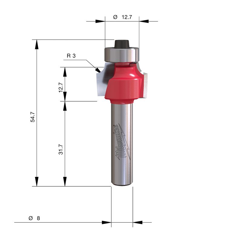 Milwaukee S8 Zaoblovací fréza stopka 8 mm 18,7 × 52,5 mm – ⌀18,7 mm
