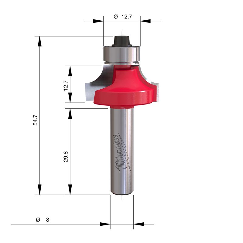 Milwaukee S8 Zaoblovací fréza stopka 8 mm 25,4 × 54 mm – ⌀25,4 mm