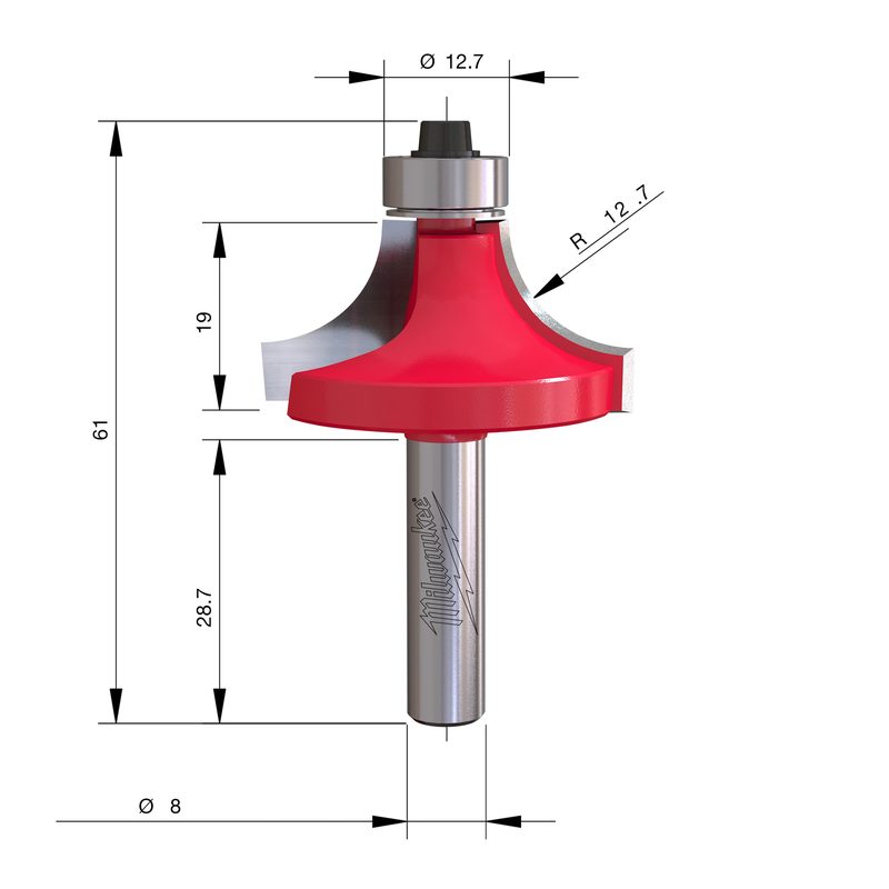 Milwaukee S8 Zaoblovací fréza 38,1 × 61 mm – ⌀8 mm stopka