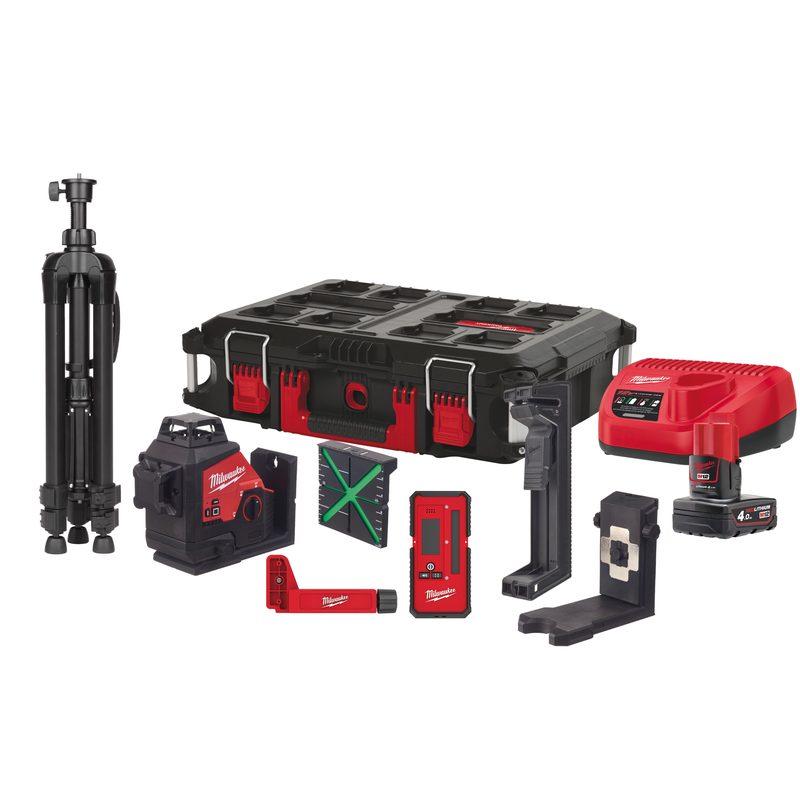 Milwaukee M12 3PLKIT-401P LASER 360° se zeleným paprskem a 3 rovinami