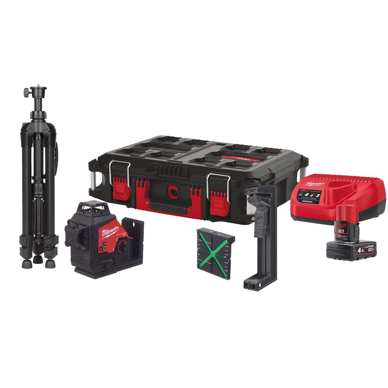 Milwaukee M12 3PLSKIT-401P laser 360° se zeleným paprskem se 3 rovinami, příslušenství