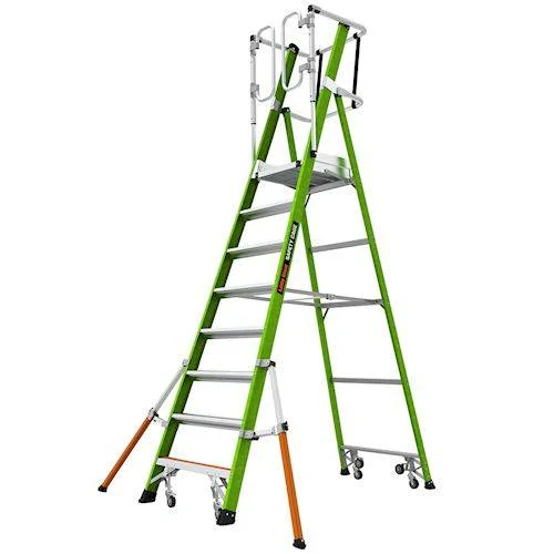 Little Giant - Safety Cage 8 -skládací pojízdný plošinový žebřík z nevodivého materiálu Fiberglass s pevnou plně uzavřenou klecí