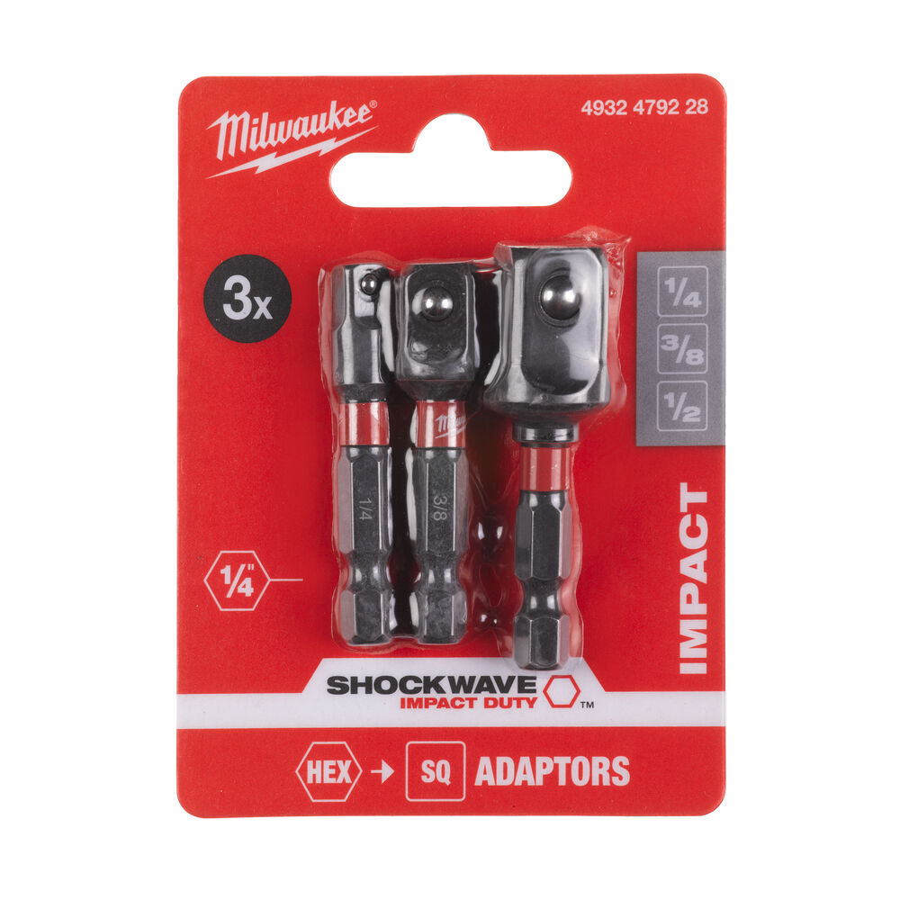 Milwaukee Sada ShockWave adapterů 1/2', 3/8', 1/4'