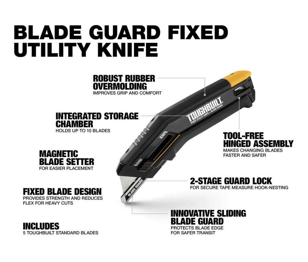 ToughBuilt Nůž s fixní čepelí a výsuvnou ochranou čepele