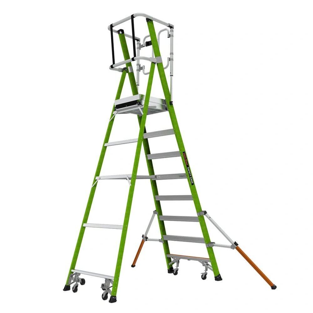 Little Giant - Safety Cage 8 -skládací pojízdný plošinový žebřík z nevodivého materiálu Fiberglass s pevnou plně uzavřenou klecí