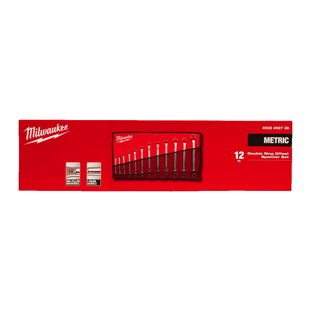 Milwaukee 12ks. sada vyhnutých oboustr. očkových klíčů 75°