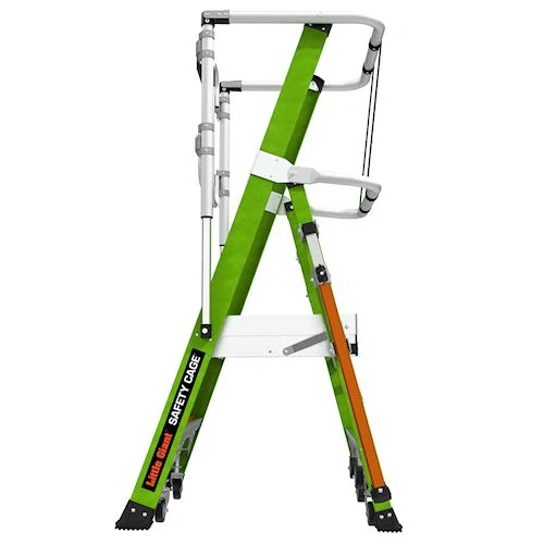 Little Giant - Safety Cage 2 -skládací pojízdný plošinový žebřík z nevodivého materiálu Fiberglass s pevnou plně uzavřenou klecí
