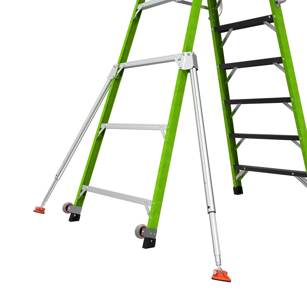 Little Giant - Stadium 7 - skládací plošinový žebřík z nevodivého materiálu Fiberglass s pevnou plně uzavřenou klecí a podpěrnými noham