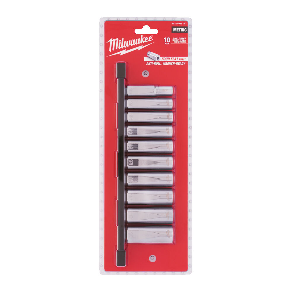 Milwaukee 3/8" sada chromovaných prodloužených nástrčných metrických klíčů 10ks