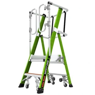 Little Giant - Safety Cage 2 -skládací pojízdný plošinový žebřík z nevodivého materiálu Fiberglass s pevnou plně uzavřenou klecí