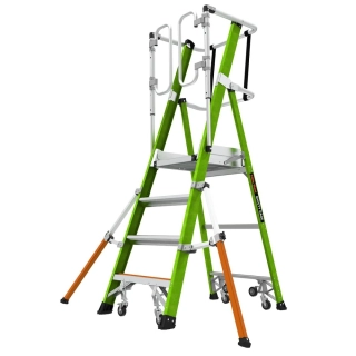 Little Giant - Safety Cage 4 -skládací pojízdný plošinový žebřík z nevodivého materiálu Fiberglass s pevnou plně uzavřenou klecí