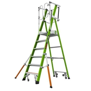Little Giant - Safety Cage 6 -skládací pojízdný plošinový žebřík z nevodivého materiálu Fiberglass s pevnou plně uzavřenou klecí
