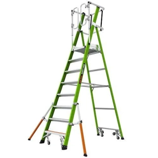 Little Giant - Safety Cage 8 -skládací pojízdný plošinový žebřík z nevodivého materiálu Fiberglass s pevnou plně uzavřenou klecí