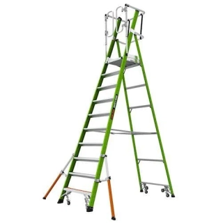 Little Giant - Safety Cage 10 -skládací pojízdný plošinový žebřík z nevodivého materiálu Fiberglass s pevnou plně uzavřenou klecí